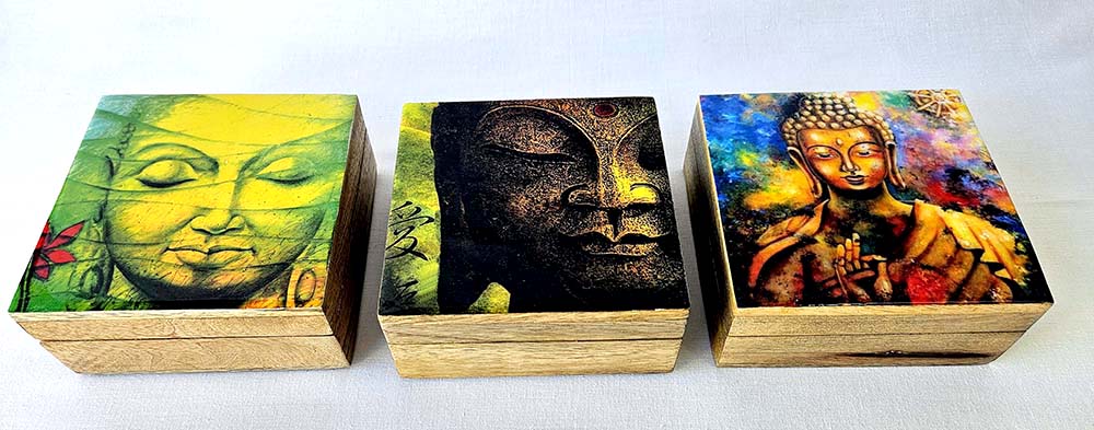 SCATOLA LEGNO E RESINA 14 CM BUDDHA