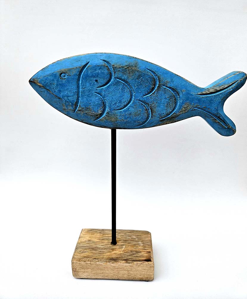 POISSON BOIS PEINTE AVEC BASE