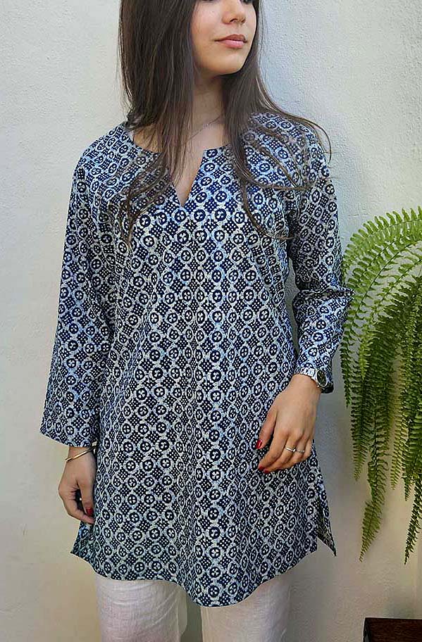 KURTA LARGO ALGODÃO BLOCKPRINT
