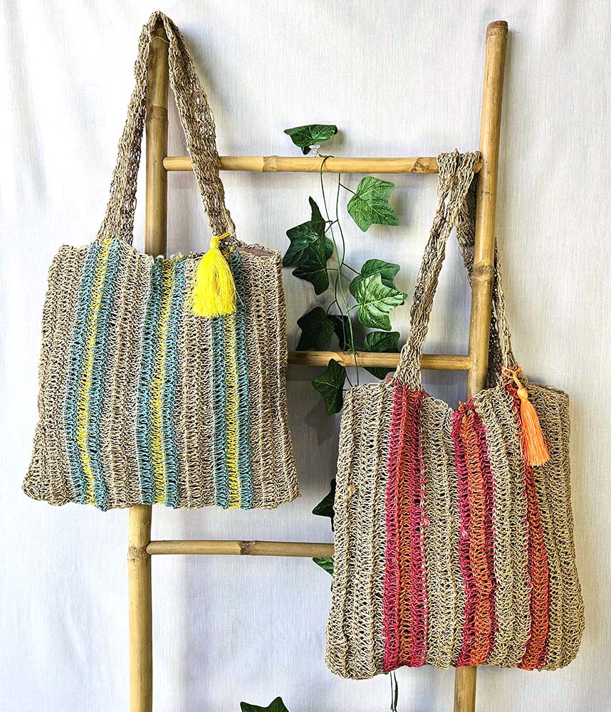 BOLSA DE JUTA TECIDO À MÃO MULTICOLOR 40