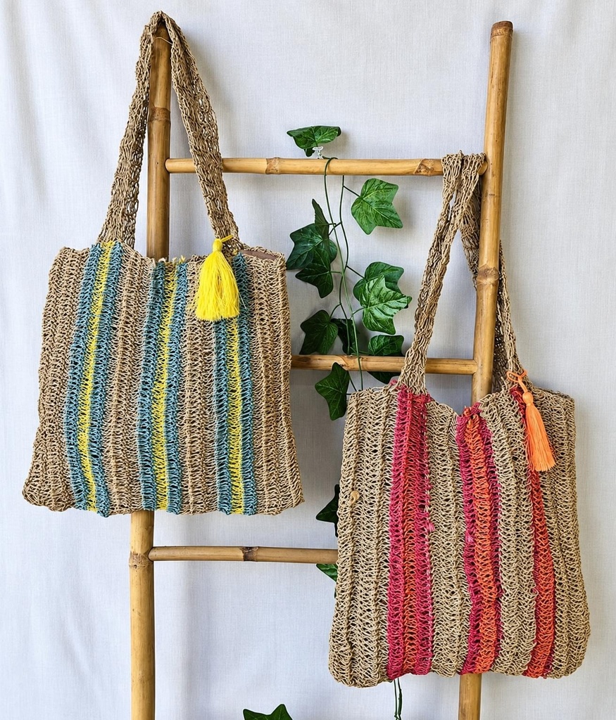 BOLSO DE YUTE TEJIDO A MANO MULTICOLOR 40