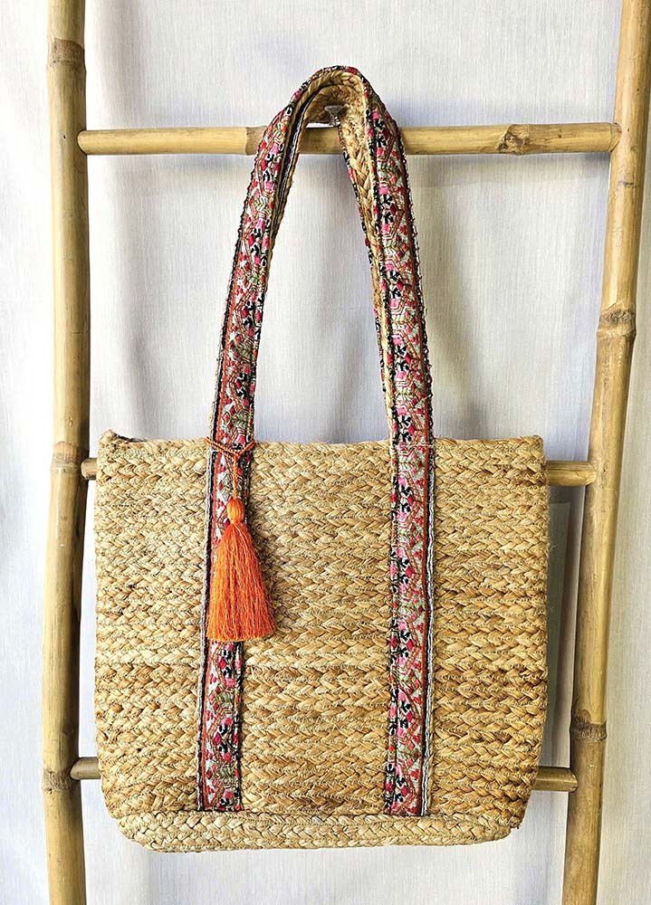 SAC DE JUTE CON TEJIDO 45X30 CM