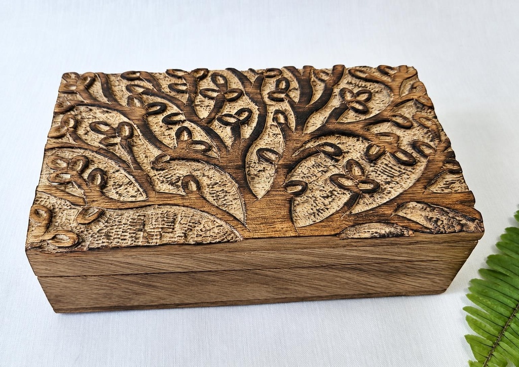 SCATOLA LEGNO INTAGLIATA ALBERO DELLA VITA 18X10