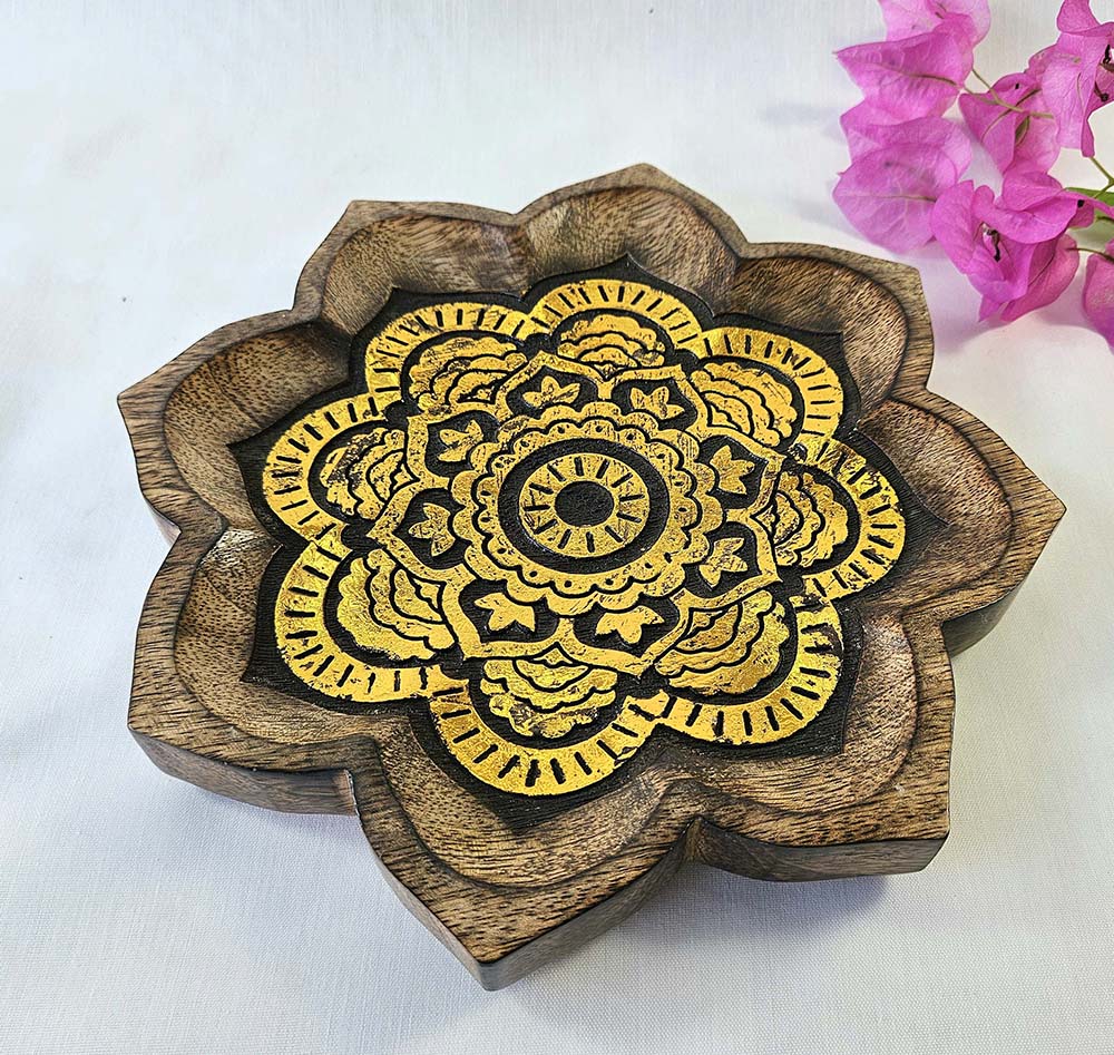PRATO MANDALA MADEIRA ENTALHADA ORO 26