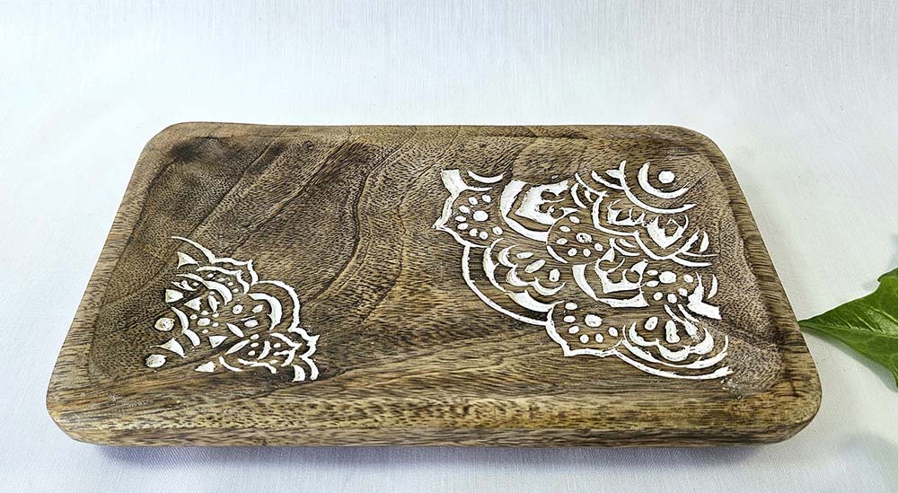 TRAY MINI WOOD MANDALA 25X15
