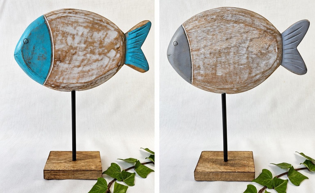 PECES 2 MADERA PINTADA CON BASE 39 CM