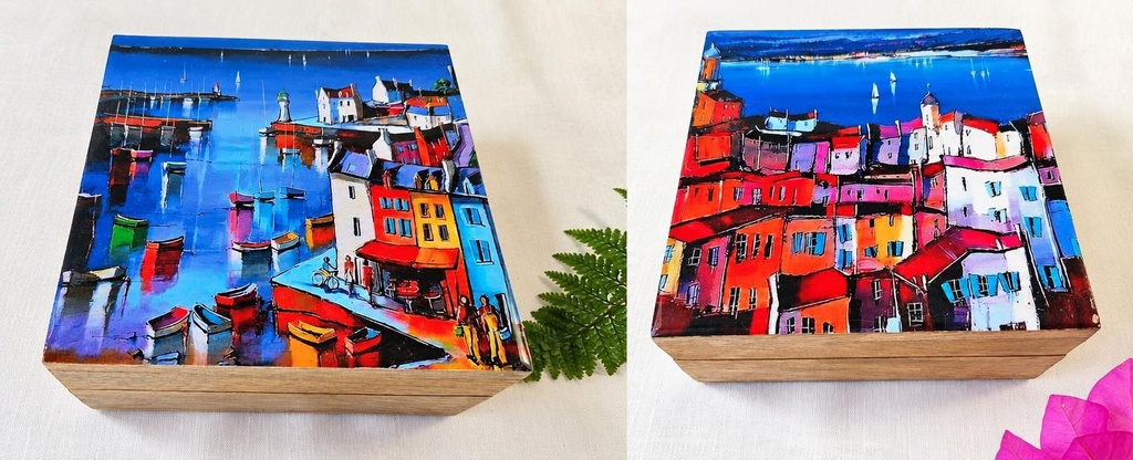CAJA MADERA Y RESINA PORTERÍA 14X14 CM