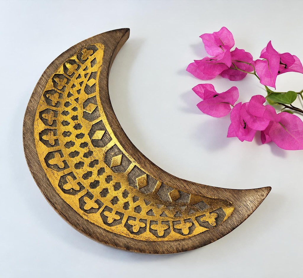 BANDEJA LUA MADEIRA ENTALHADA 30 CM