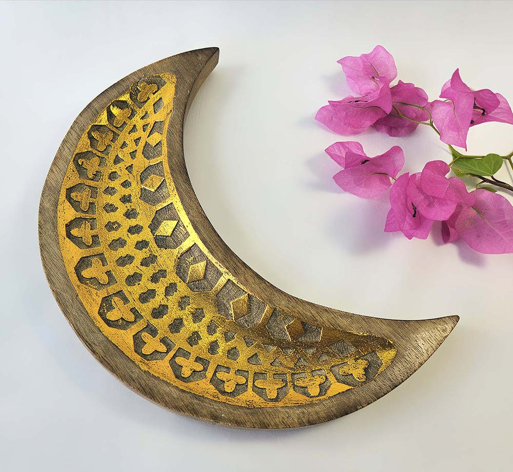 TRAY MOON WOOD CARVED 30 CM