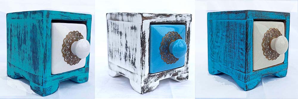 MEUBLE MINI 1 TIROIR CÉRAMIQUE CRAQUELÉ