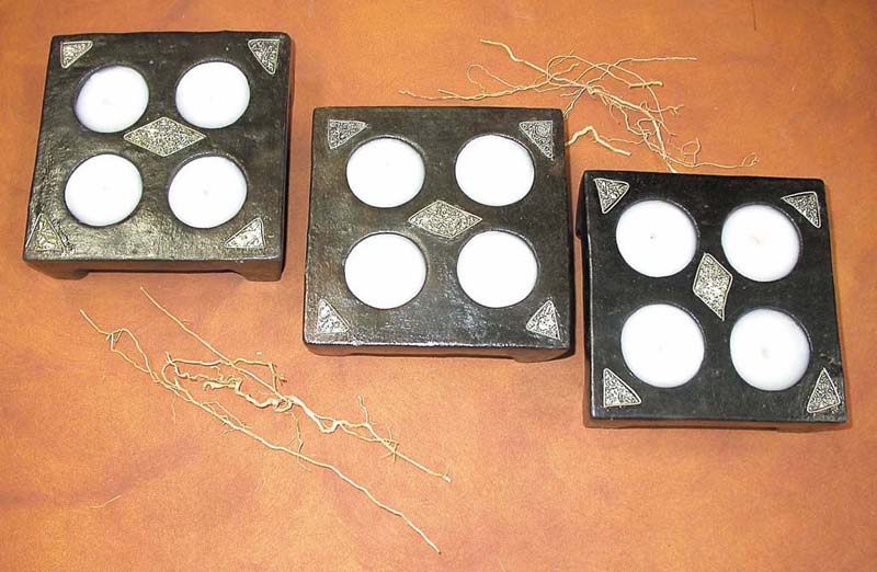 VELA CERAMICA CUADR METALLO 3 UN 13CM