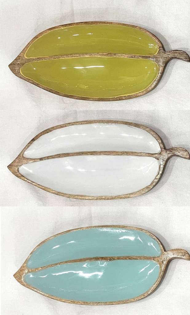 LEAF WOOD CARVED ENAMELED 35X15