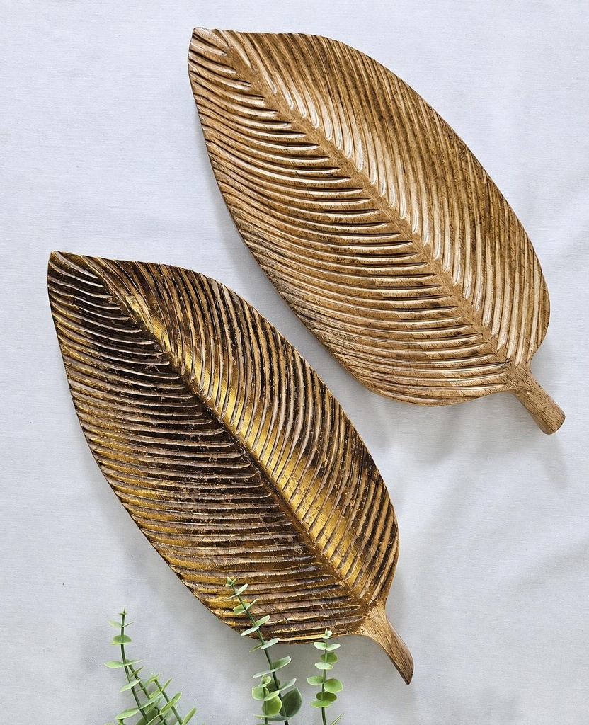 FEUILLE SCULPTÉE BOIS MANGO 34 CM