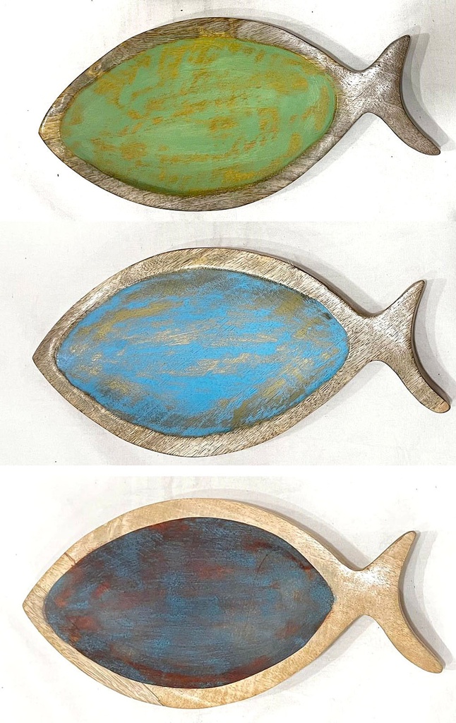 FISH OVAL WOOD PAINTED ANTIGUO M 30CM