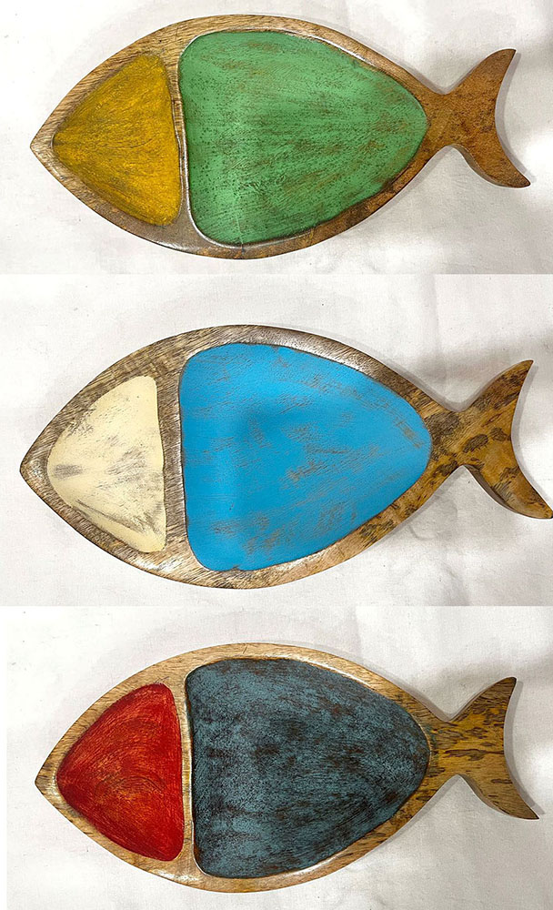 PEIXE OVAL MADEIRA PINTADA BICOLOR 30CM