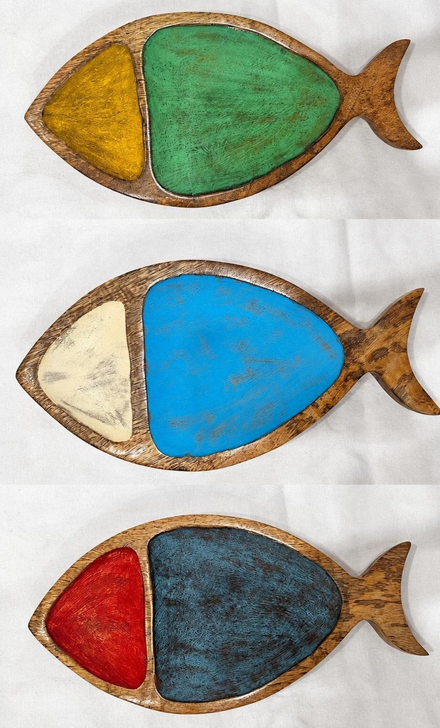 PESCE OVAL LEGNO DIPINTA BICOLOR 30CM