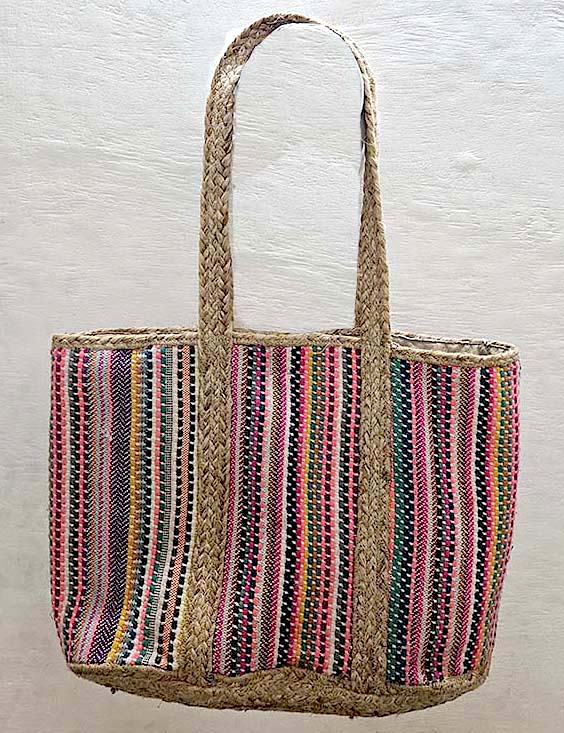 BOLSA DE JUTA TEJIDO ALGODÃO MULTICOLOR 47X35