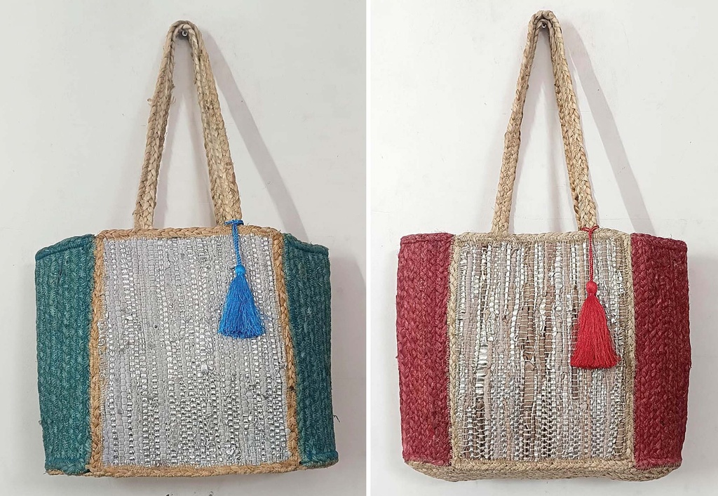 BOLSA DE JUTA OURO E PRATA COR 43X35