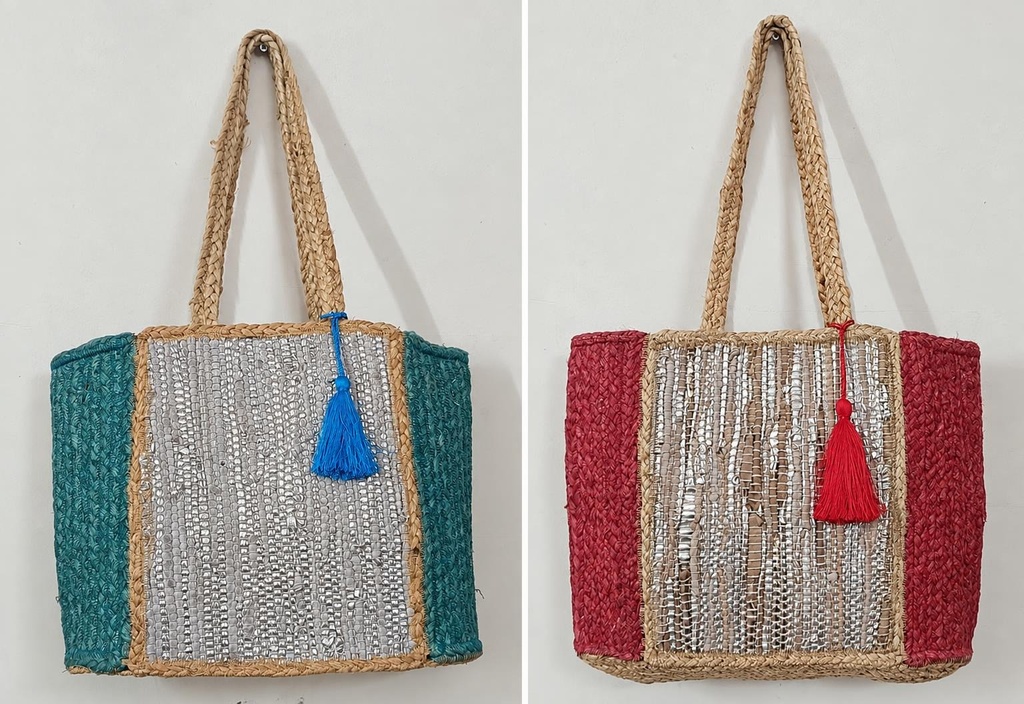 BOLSO DE YUTE ORO Y PLATA COLOR 43X35