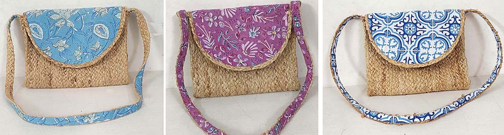 BOLSO DE YUTE CON CON SOLAPA ALGODÓN BLOCK PRINT 30