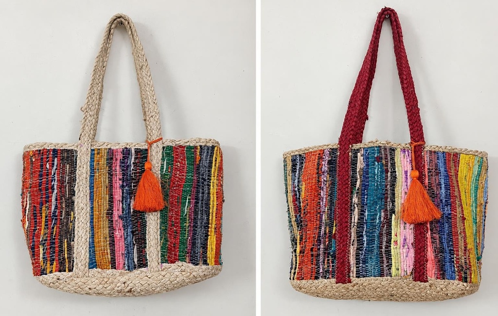 BOLSO DE YUTE TEJIDO MULTICOLOR 30X45
