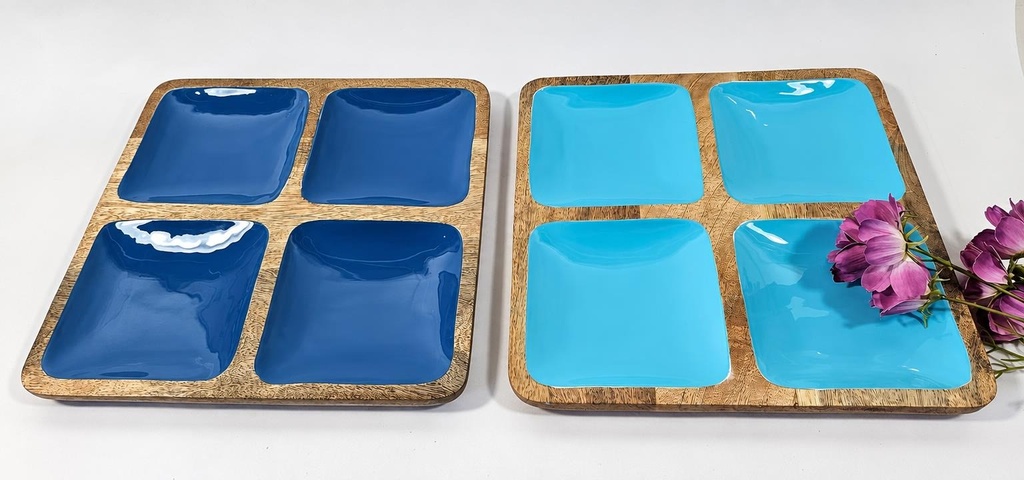 BANDEJA 4 MADERA ESMALTADA 30X30 CM