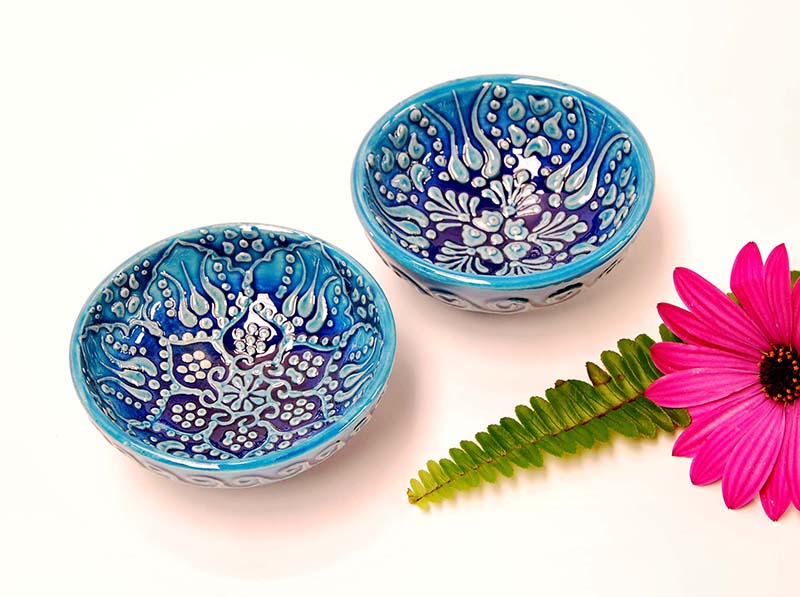 CUENCO CERÁMICA AZUL RELIEVE P 8 CM