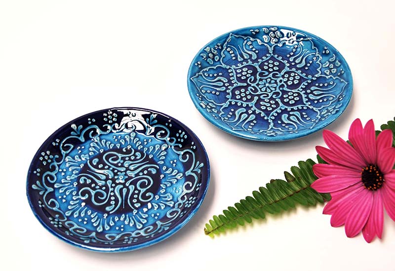 PIATTO CERAMICA AZUL RELIEVE M 12 CM