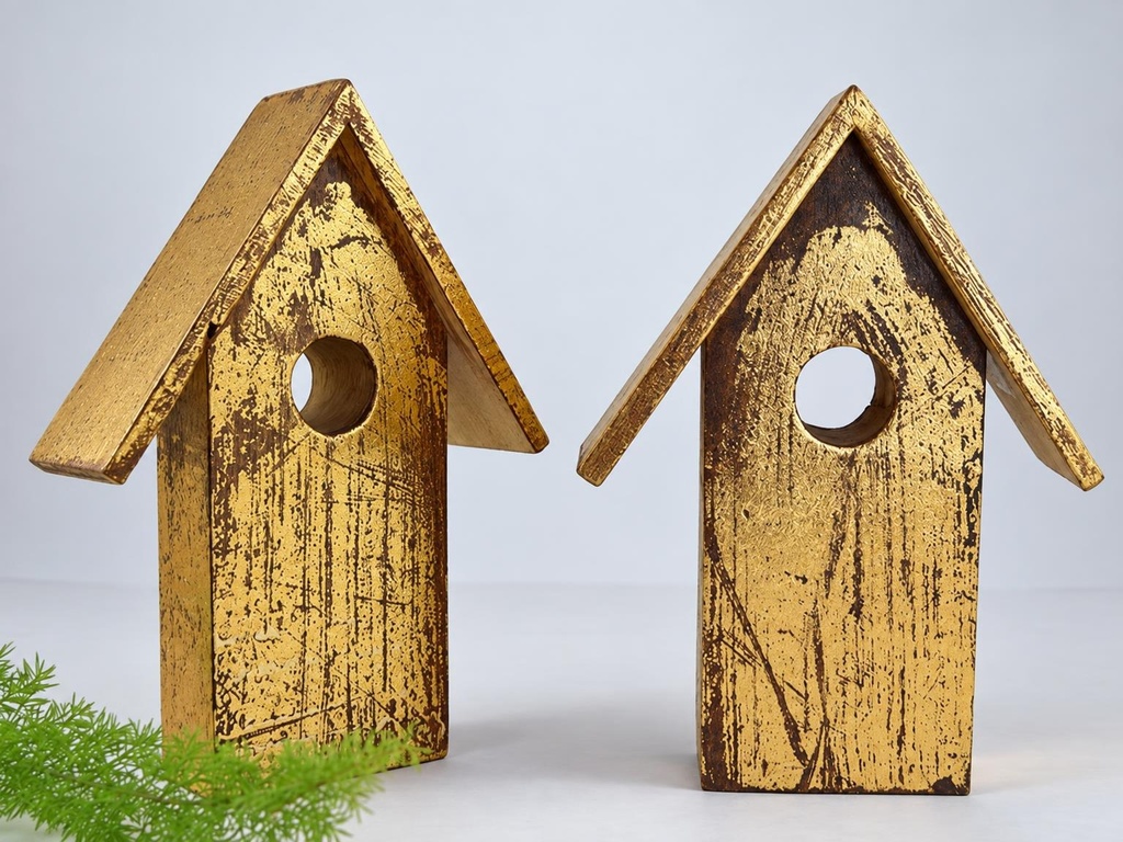 CASA MADERA ORO Y PLATA 22 CM