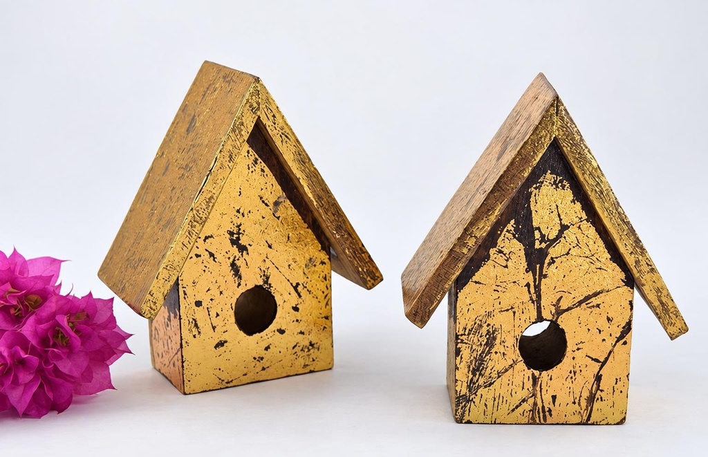 CASA MADERA ORO Y PLATA 12 CM