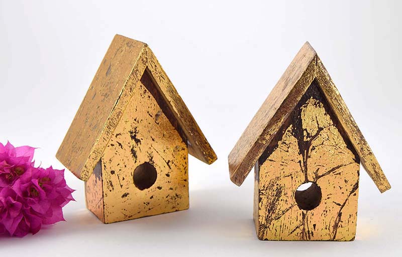 HOUSE WOOD GOLD AND SILVER 12 CM