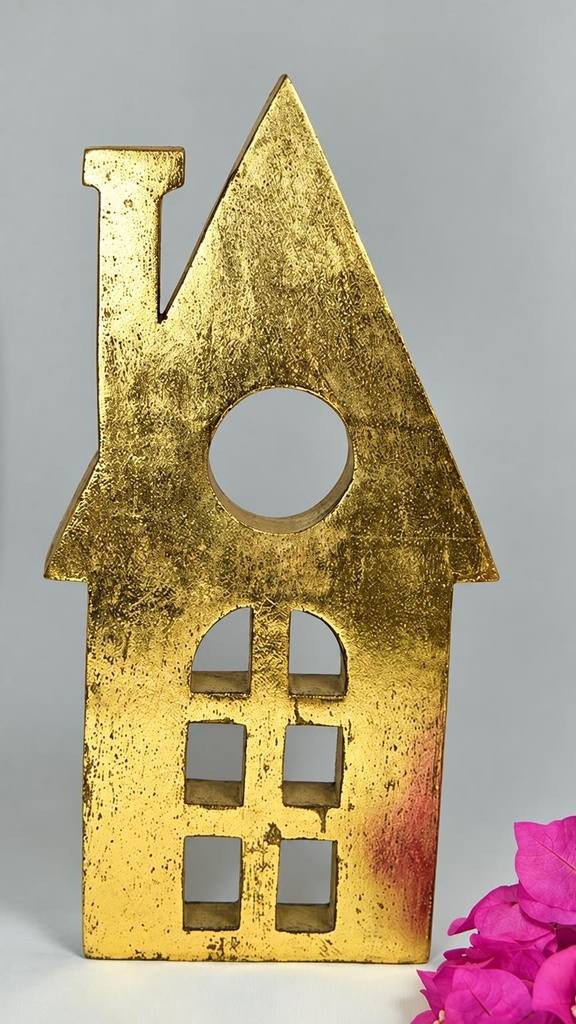 PLACA MADERA CASA ORO Y PLATA 30 CM