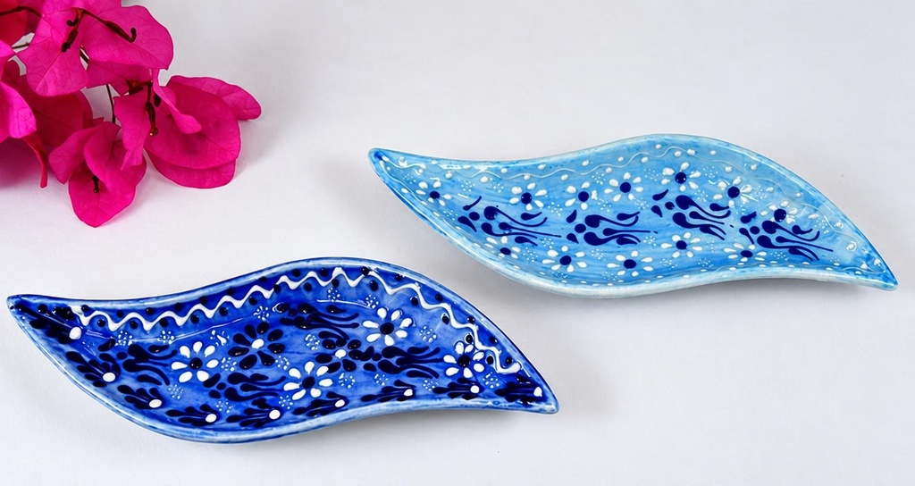 PLATO OLIVA CERÁMICA AZUL/BLAN 22CM