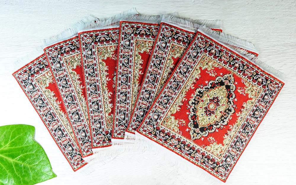 SET OF 6 COASTERS EMBROIDERED ORO 10X12