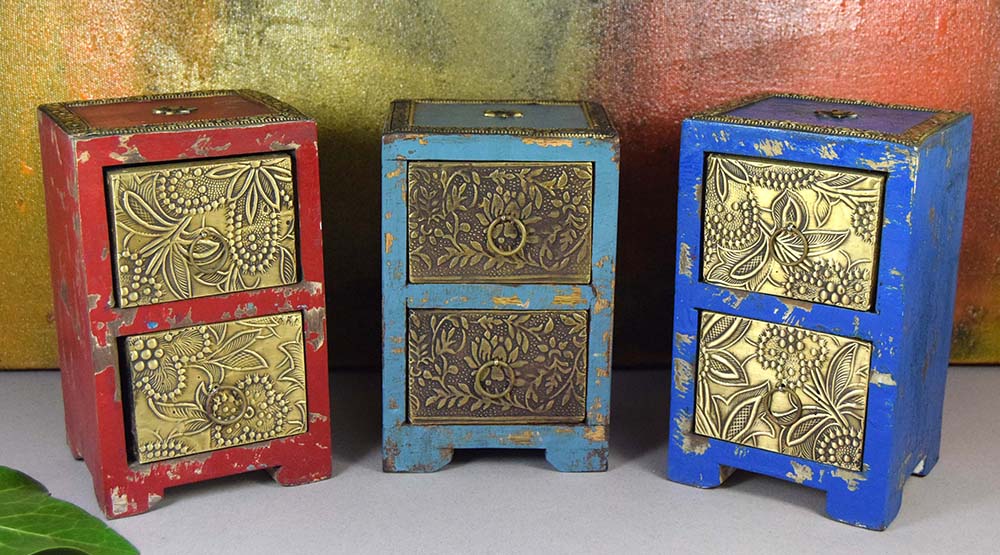 MÓVEL MINI MADEIRA PINTADA METAL 2 GAVETA