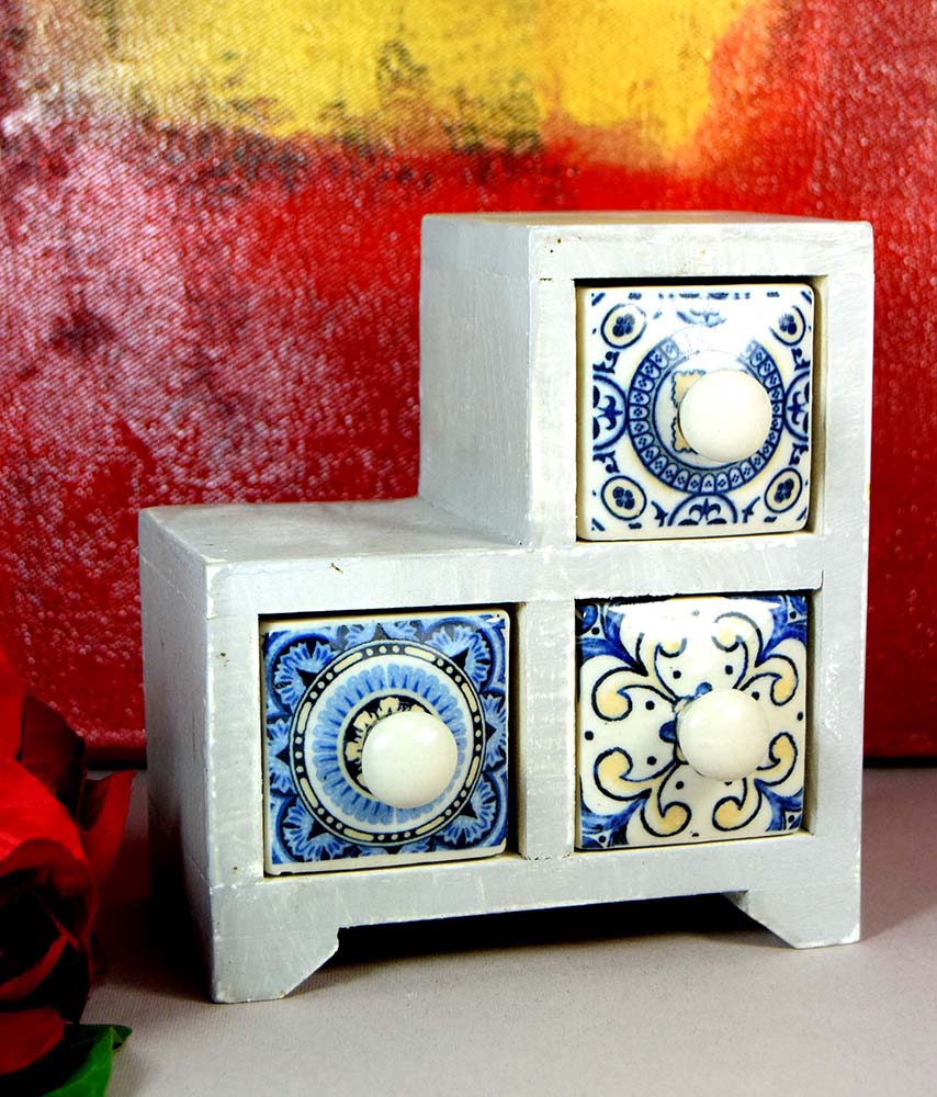 CABINET MINI WOOD GRIS 3 DRAWER CERAMIC