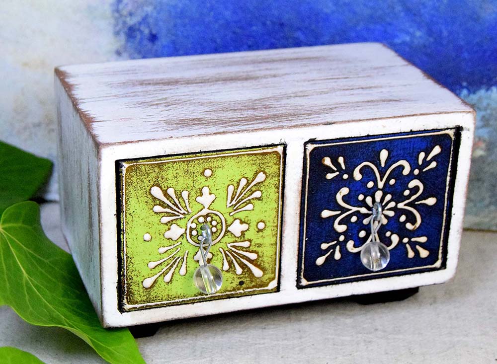 CABINET 2 DRAWER WOOD PAINTED 12X6,5X8