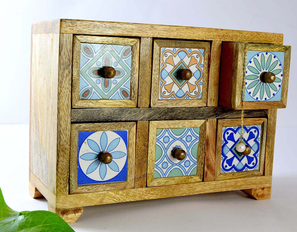 MOBILE MINI LEGNO NATURALE 6 CASSETTO MOSA