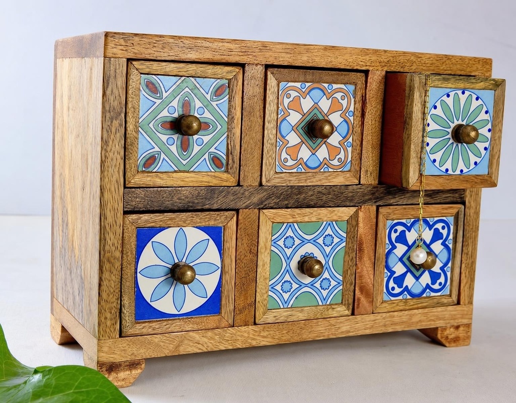 MUEBLE MINI MADERA NATURAL 6 CAJÓN MOSA