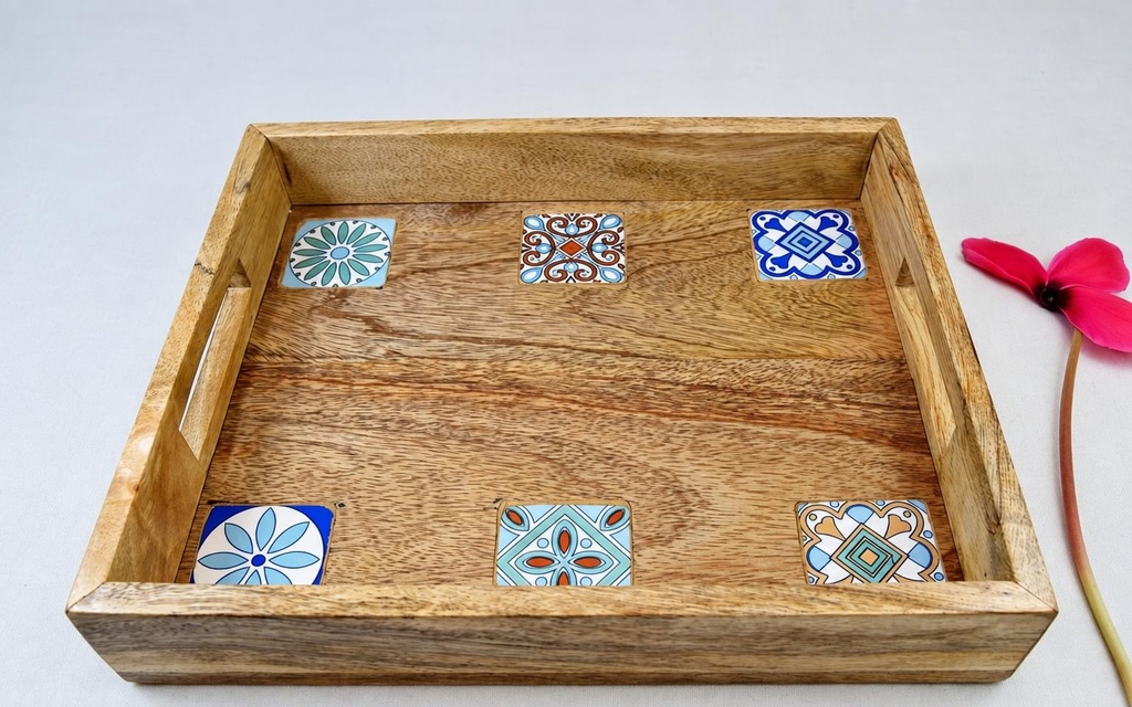 TRAY WOOD MOSAIC 25X30 CM