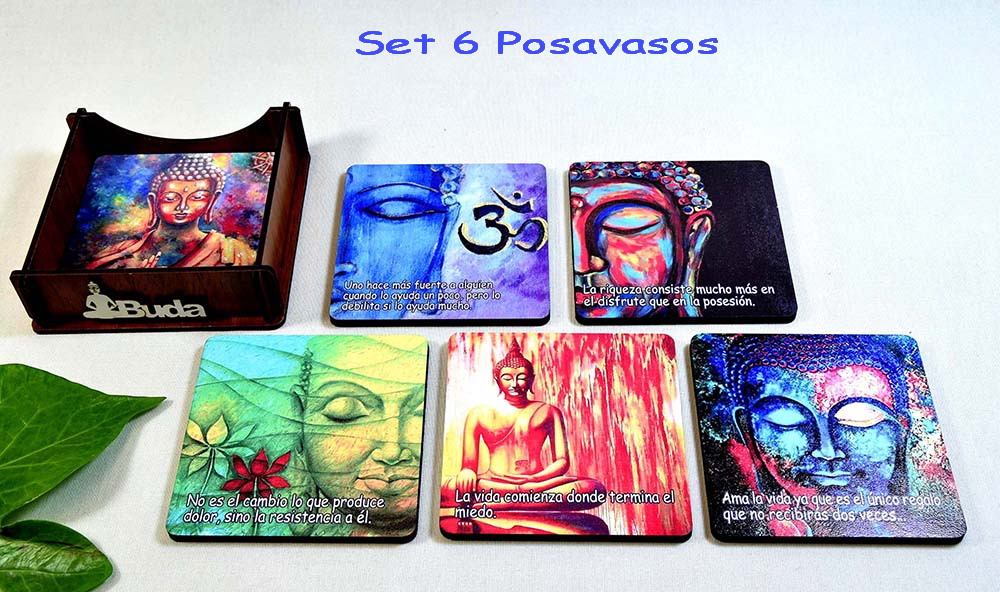 CONJUNTO DE 6 POSAVASO C/CAIXA MADEIRA BUDA