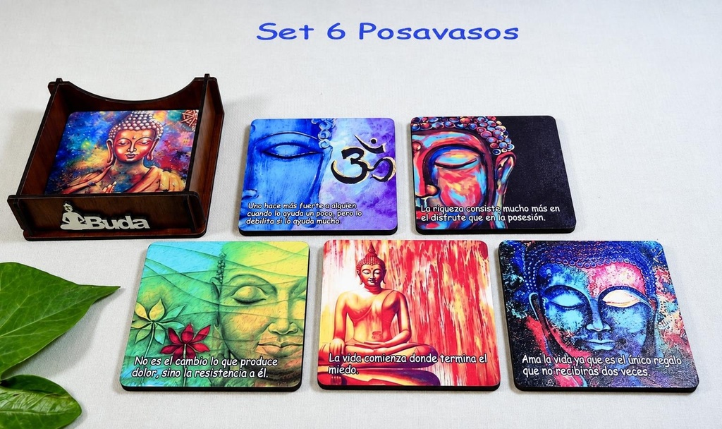 SET DE 6 POSAVASO C/CAJA MADERA BUDA