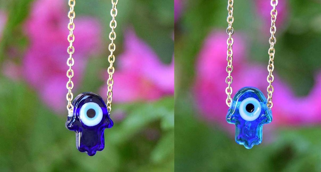 COLAR HAMSA DOURADO VIDRO 025