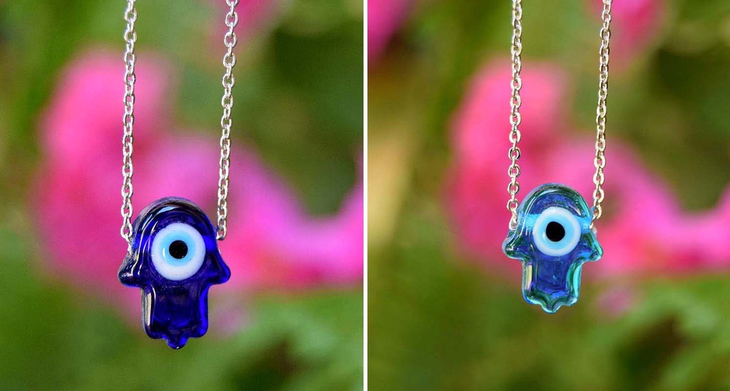 COLLANA HAMSA ARGENTATO VETRO 026