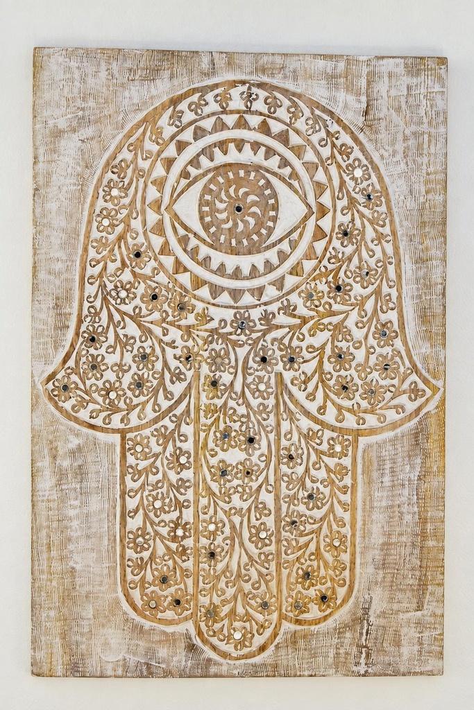 CUADRO MADERA TALLADA HAMSA 60X40