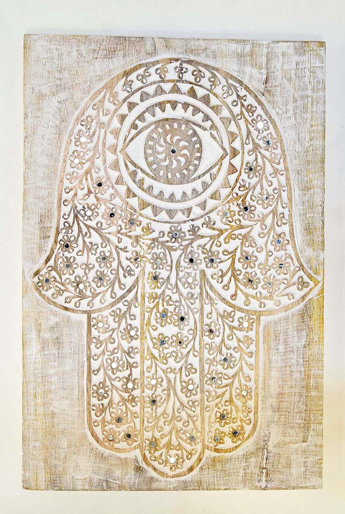 CUADRO WOOD CARVED HAMSA 60X40