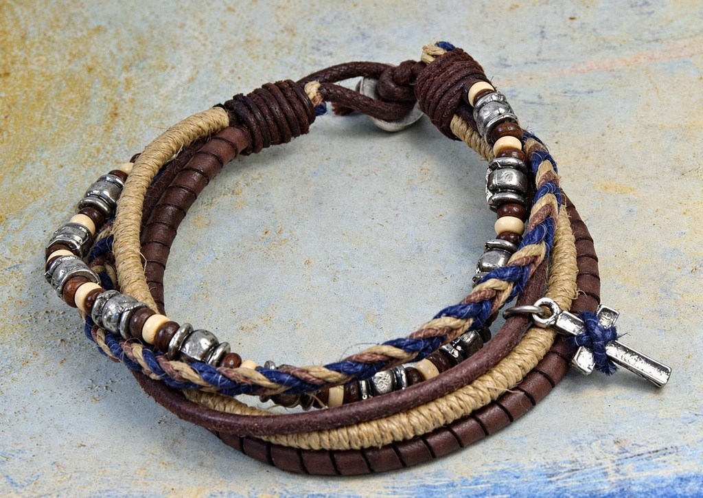 BRACCIALE MULTIPLE PELLE METALLO 826