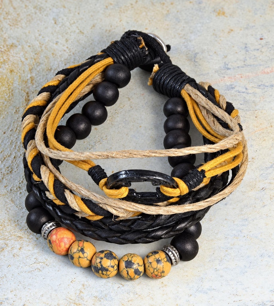 BRACELET MULTIPLE CUIR-MÉTAL 829
