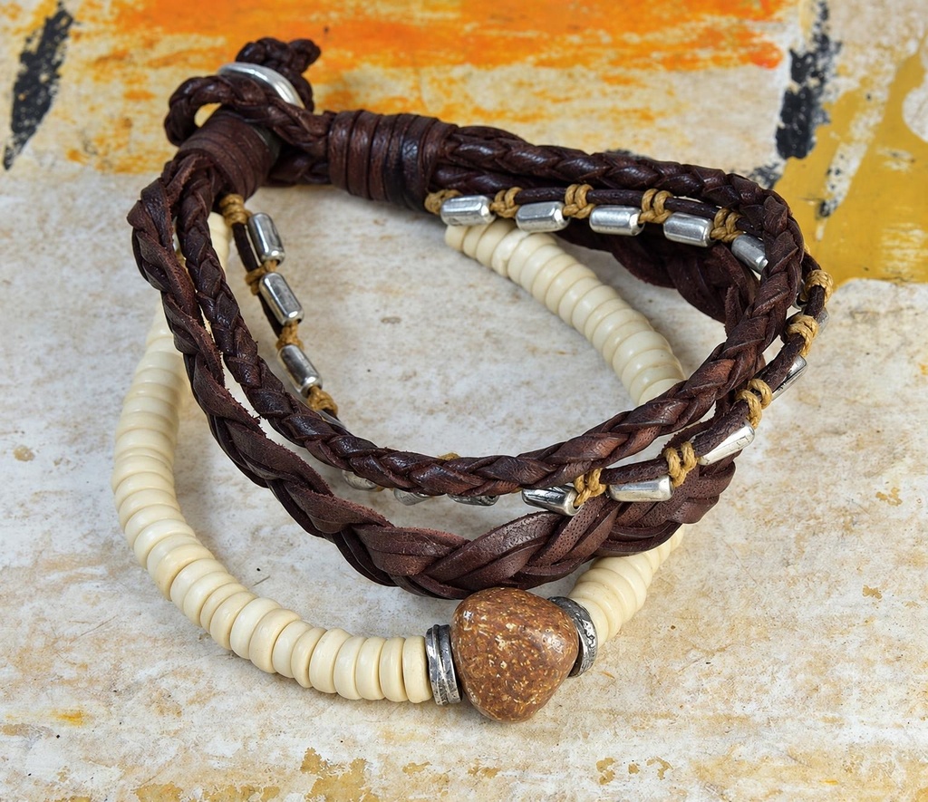 BRACELET MULTIPLE LEATHER-METAL 838