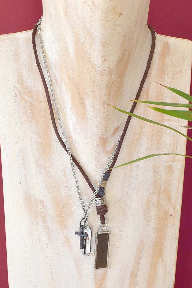 COLLANA MULTIPLE PELLE-METALLO 851